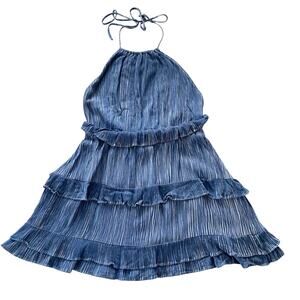 Lulus Downright Darling Light Blue Ruffled Halter Mini Dress, Women's S Preppy